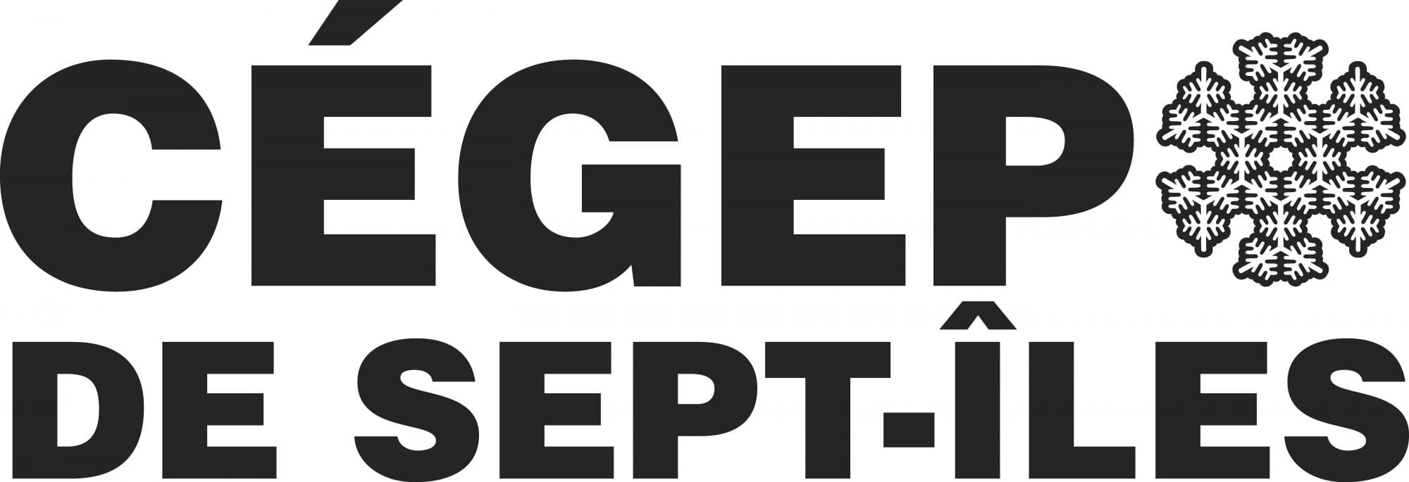 Logo du CÉGEP DE SEPT-ÎLES, composé d’un texte noir en gras et d’un motif géométrique représentant un flocon de neige à droite du mot « CÉGEP », sur fond blanc.