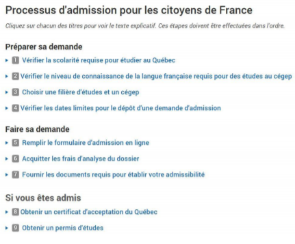 Processus d'admission pour les citoyens de France - étape 1