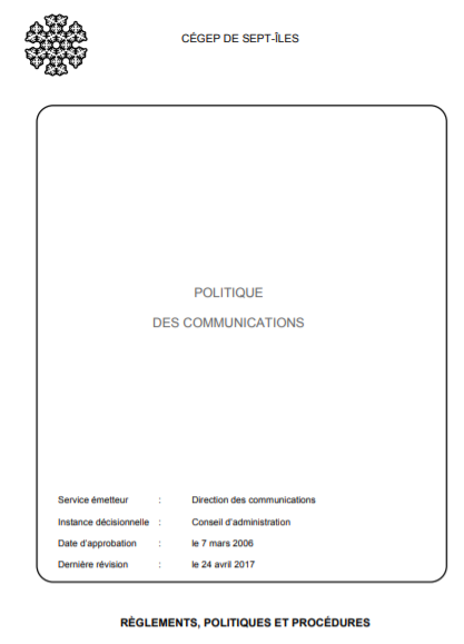 Page titre de la Politique des communications