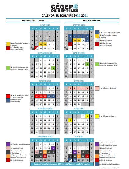 Calendrier Scolaire - Cégep De Sept-Îles