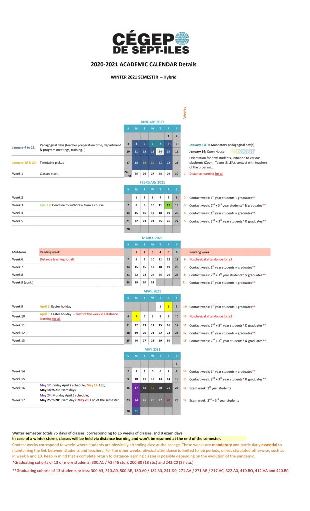 Academic Calendar 20202021 Cégep de SeptÎles