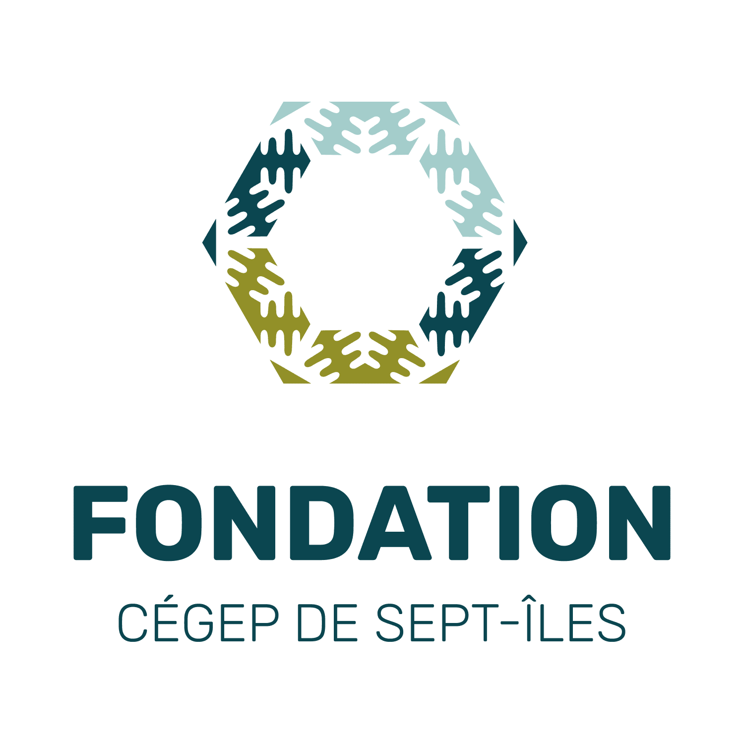 Logo représentant six silhouettes humaines abstraites formant un hexagone au-dessus de l'inscription « FONDATION CÉGEP DE SEPT-ÎLES », sur un fond clair.